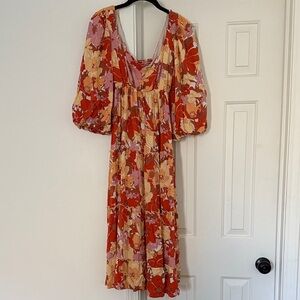 Show Me Your MuMu Red and Cream Floral Long Sleeve Dress